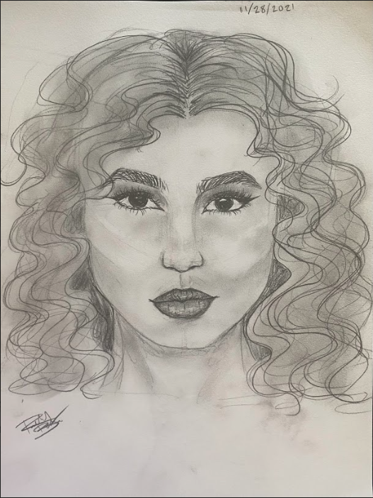 grayscale curly hair woman