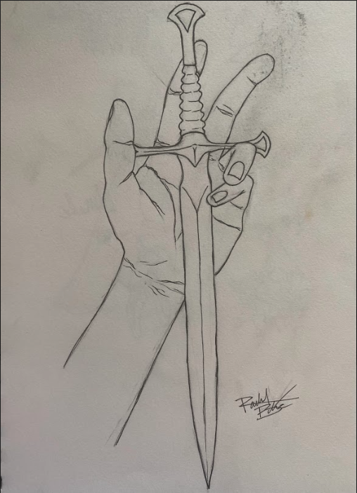 line art hand and daggar